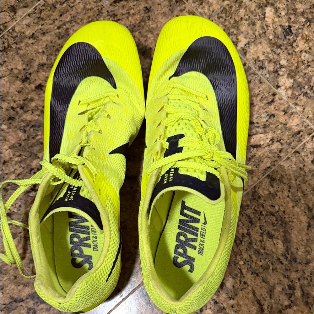 Nike Men's Neon Yellow and Black Track & Field Sprint Spikes